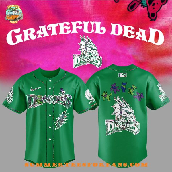 Dayton Dragons Grateful Dead Night Green 2025 Baseball Jersey