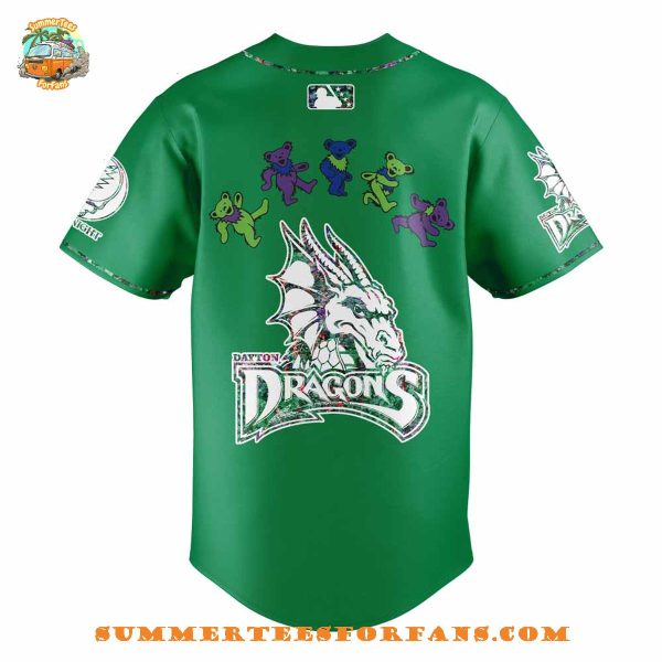 Dayton Dragons Grateful Dead Night Green 2025 Baseball Jersey